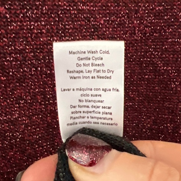 VENUS • Red & Black Crewneck Color Block Sparkly Glittery Striped Sweater Top - Picture 8 of 10